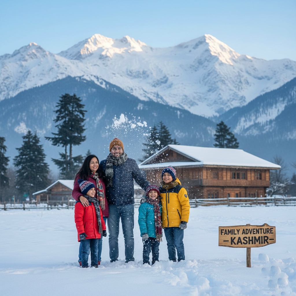 Family trip enjoying snow in Kashmir